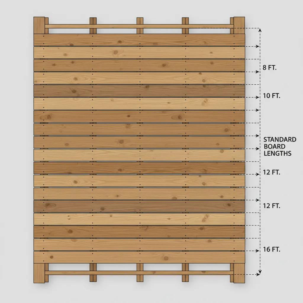 Deck board layout showing efficient board lengths and reduced cutting waste