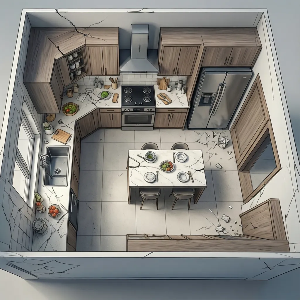 Efficient kitchen layout showing sink stove and refrigerator triangle