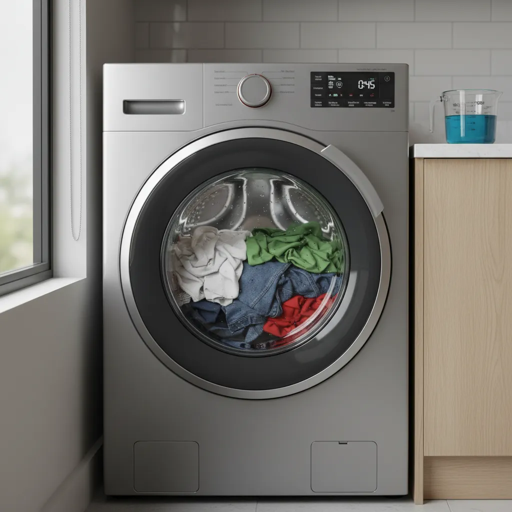 Full washing machine load with properly measured detergent