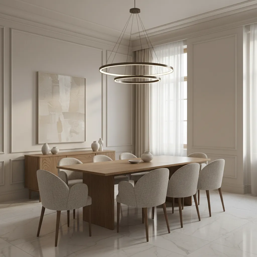 elegant dining room with eggshell finish painted walls and warm lighting
