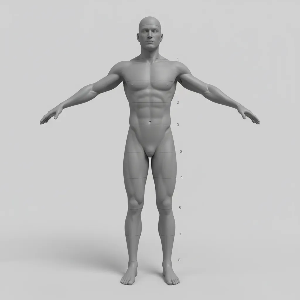 Eight head rule human body proportion guide used in character modeling