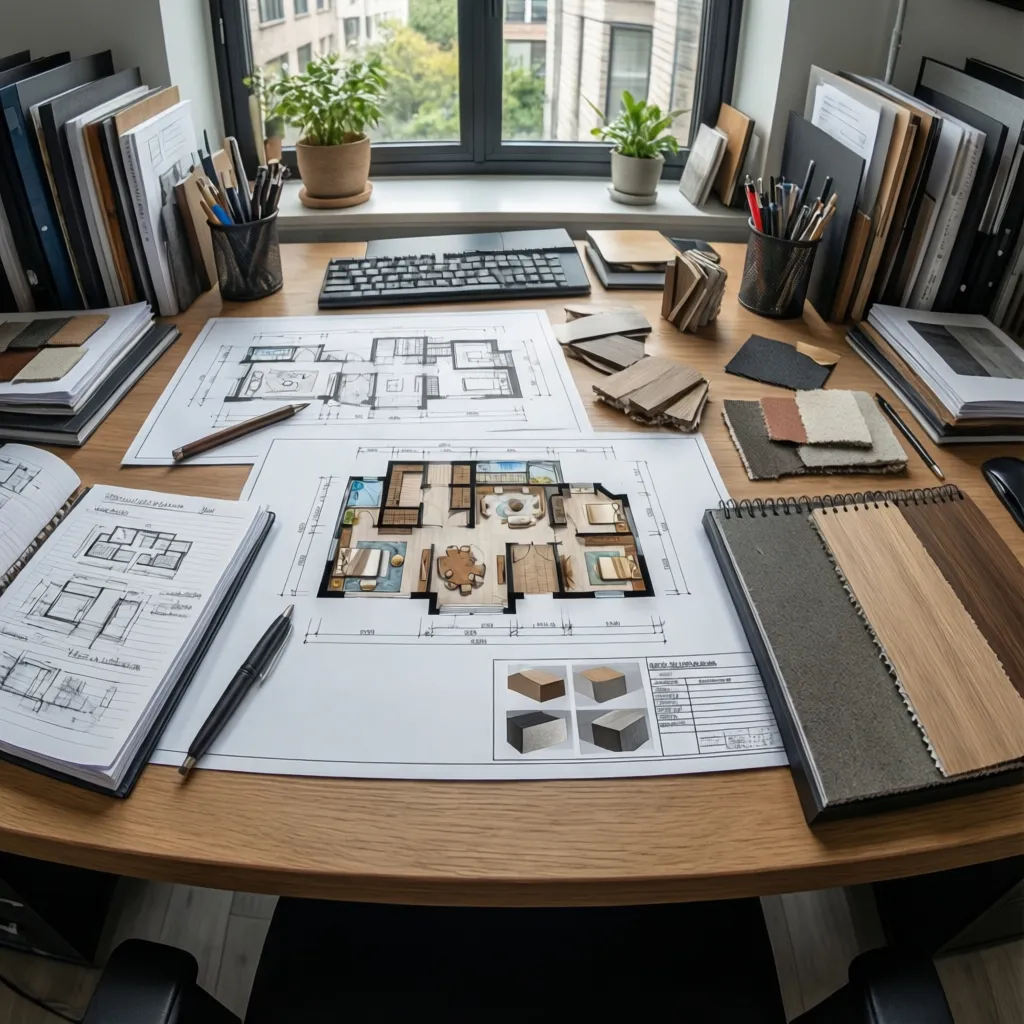 Documento de memoria de diseño de interiores junto a planos arquitectónicos