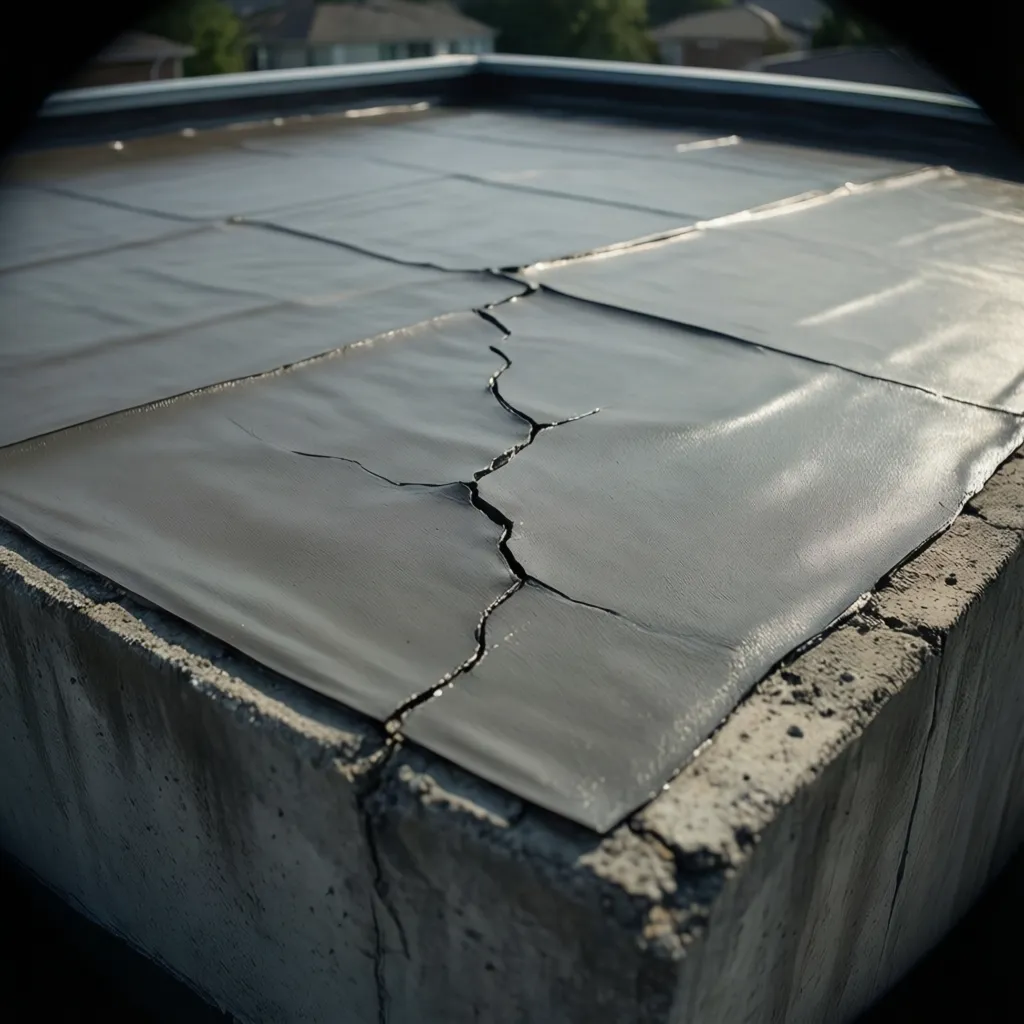 Elastomeric roof coating sealing cracks on concrete surface