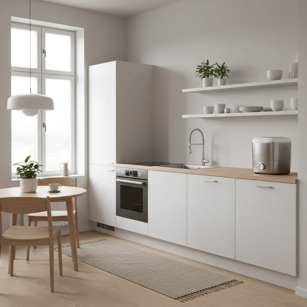 Electric countertop composter in a modern small apartment kitchen