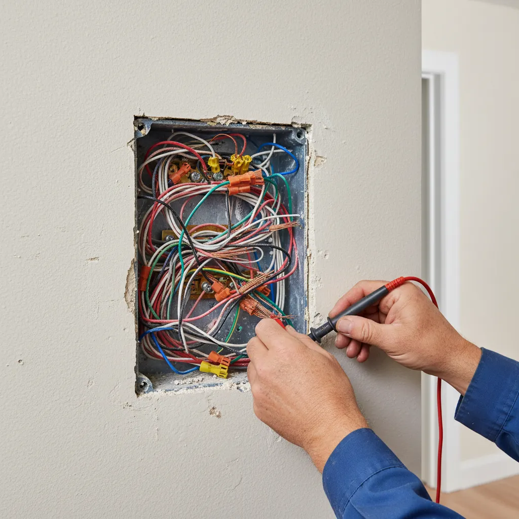 Crowded electrical switch box showing box fill issues with many wires