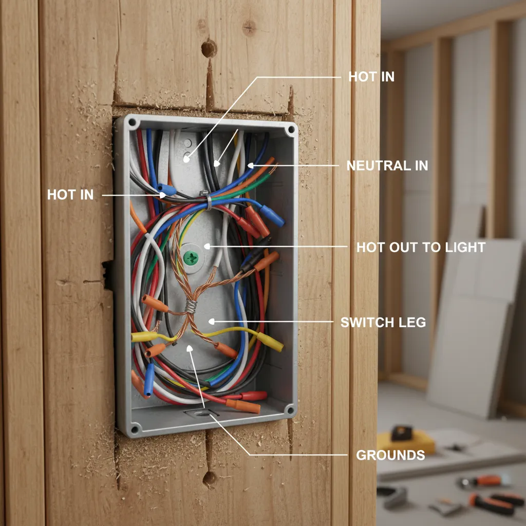 electrical box showing multiple wires illustrating box fill limits