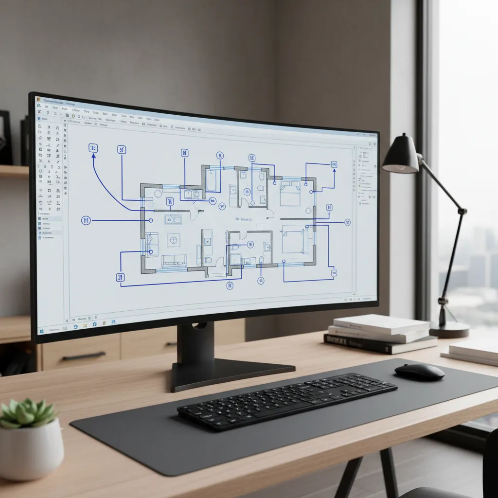 CAD software interface displaying a detailed residential electrical floor plan