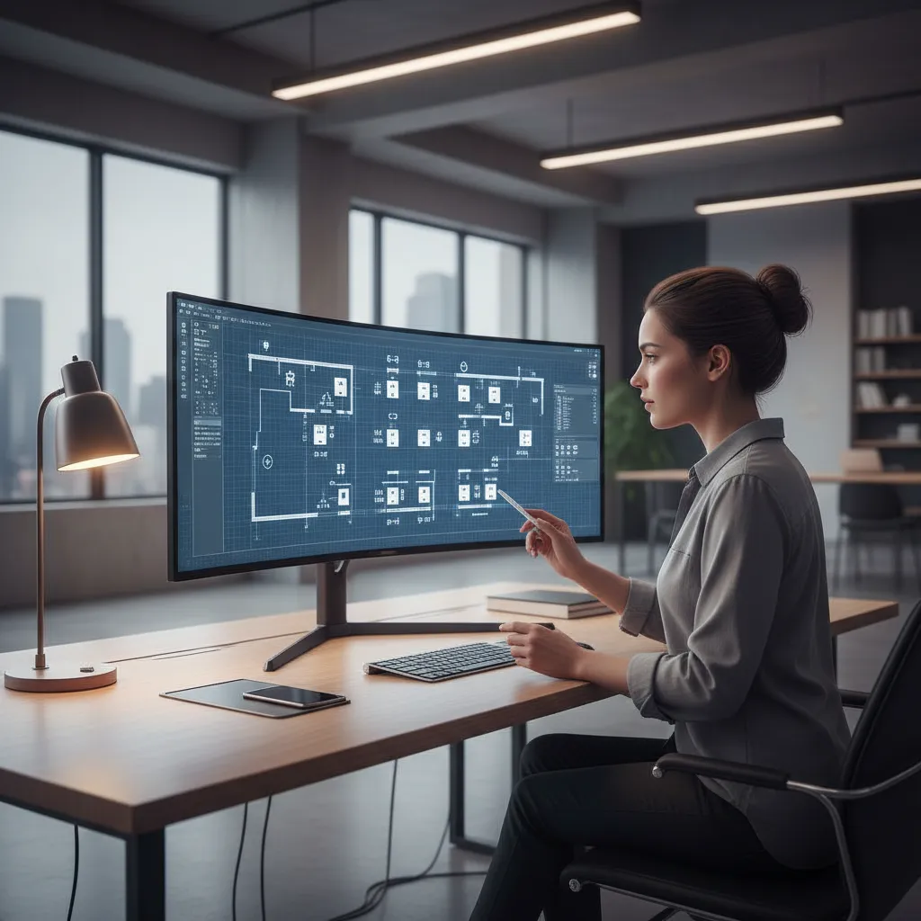 designer creating electrical floor plan layout on computer