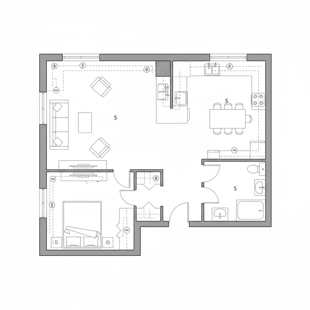 Example electrical floor plan layout with outlets switches and lighting symbols