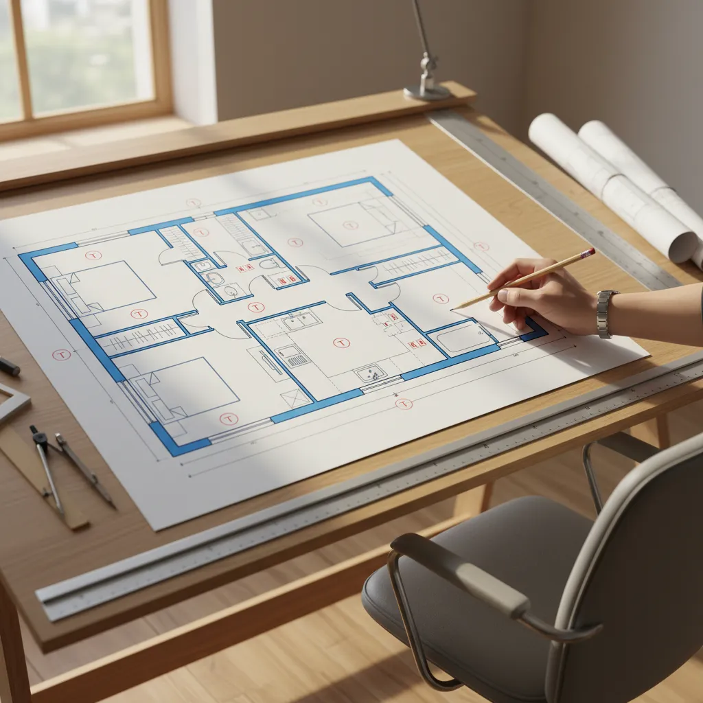 planning electrical layout on residential floor plan drawing