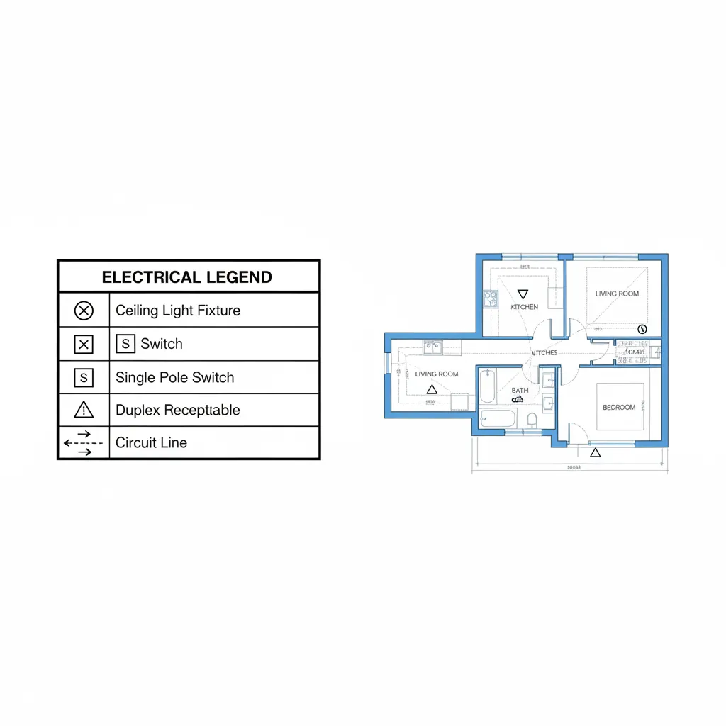 electrical legend table showing symbols and descriptions on a floor plan sheet