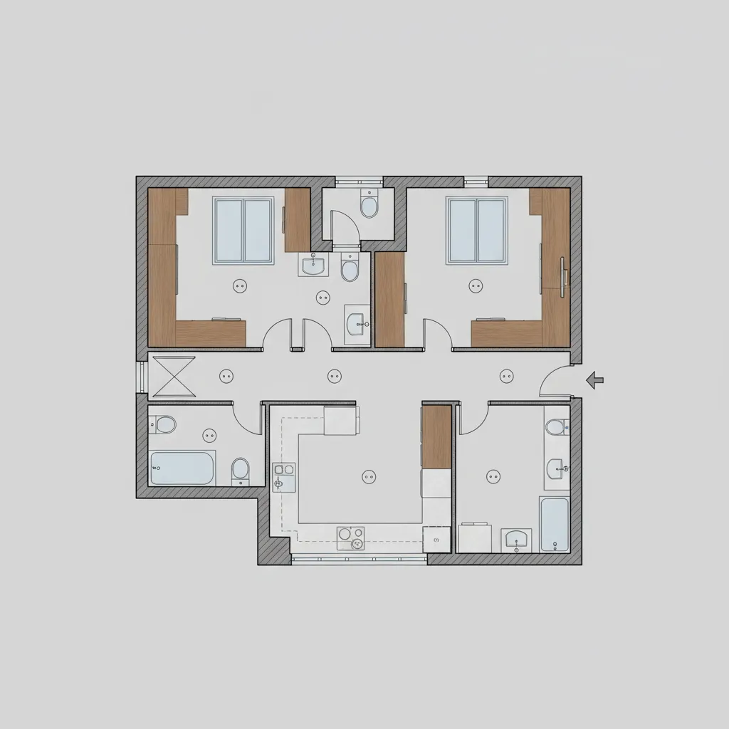 Architectural floor plan overlay showing cabinets windows and electrical outlets alignment