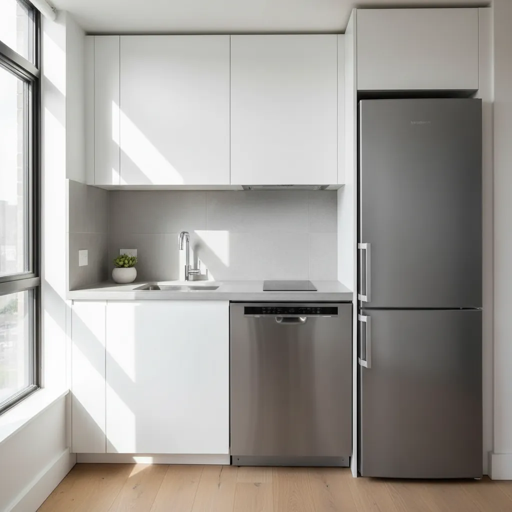 Electrodomésticos compactos en cocina pequeña moderna