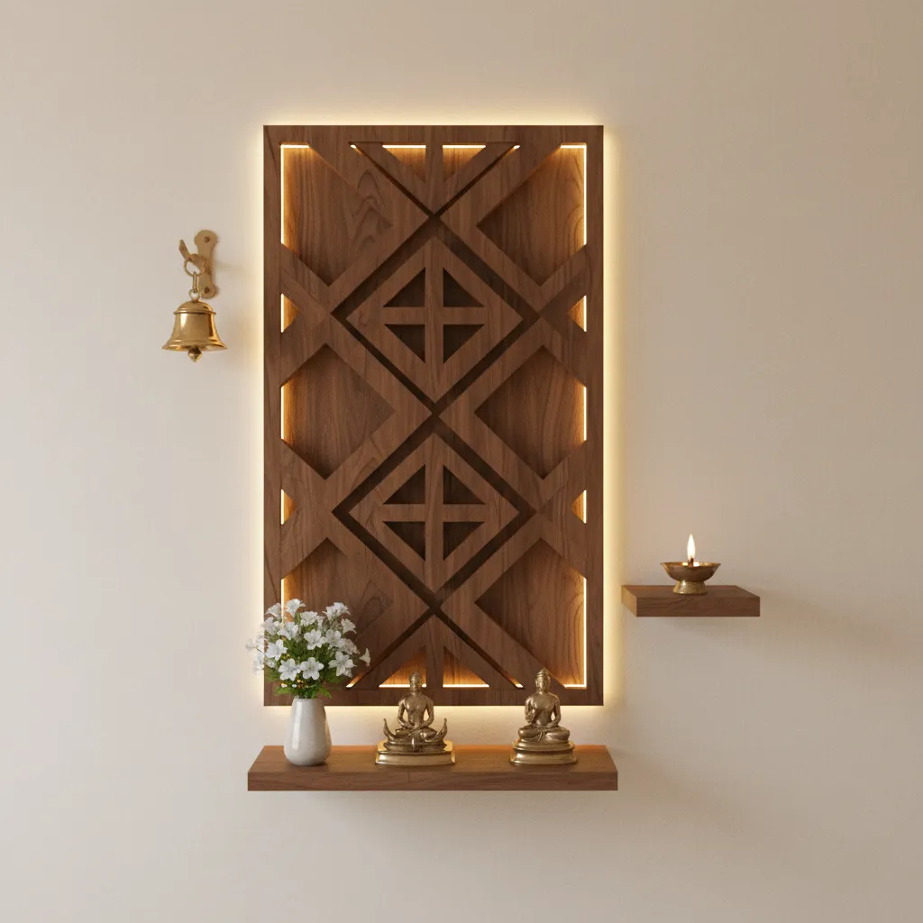 elegant wall mounted temple with decorative panel and warm ambient lighting