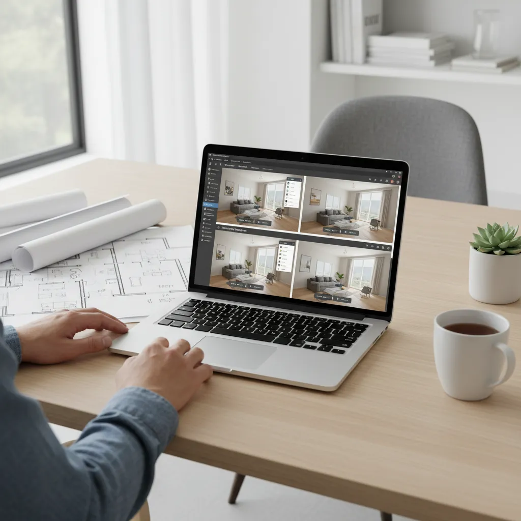 Persona comparando herramientas digitales de diseño de casas