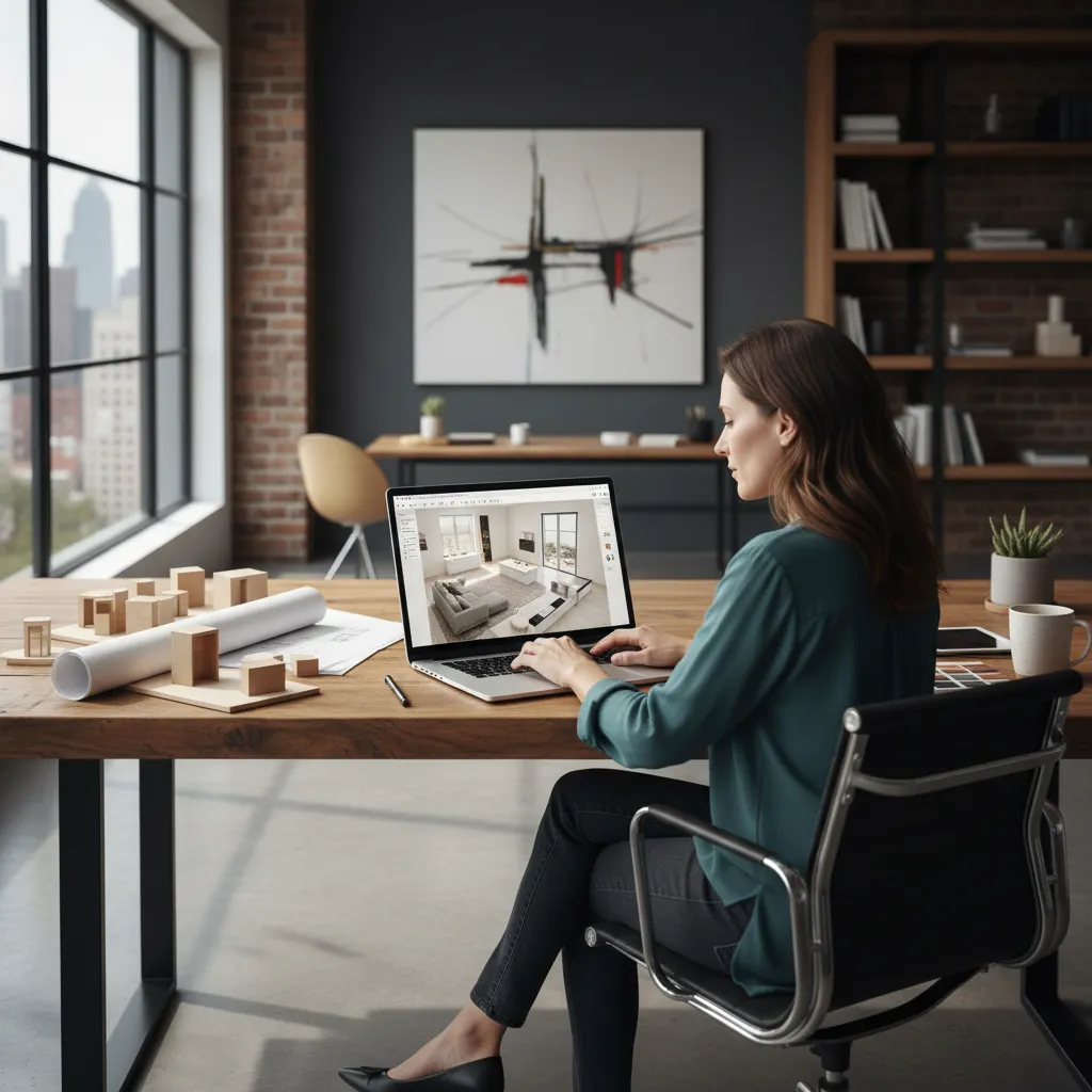 Persona utilizando un programa de diseño interior 3D para planificar una vivienda.