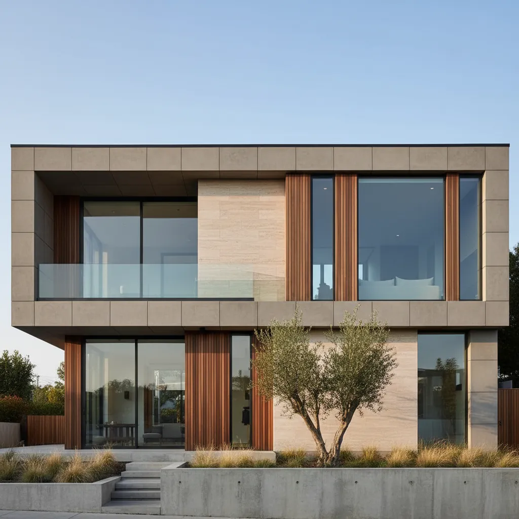Casa contemporánea mostrando composición de volumen y ventanas