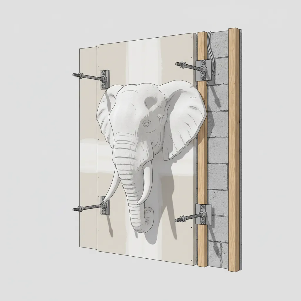 Diagram showing correct mounting points for elephant head wall decor