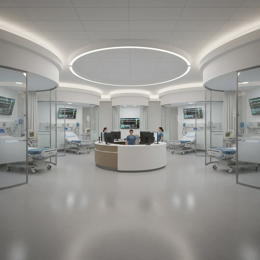 emergency department treatment pods and central nurse station layout