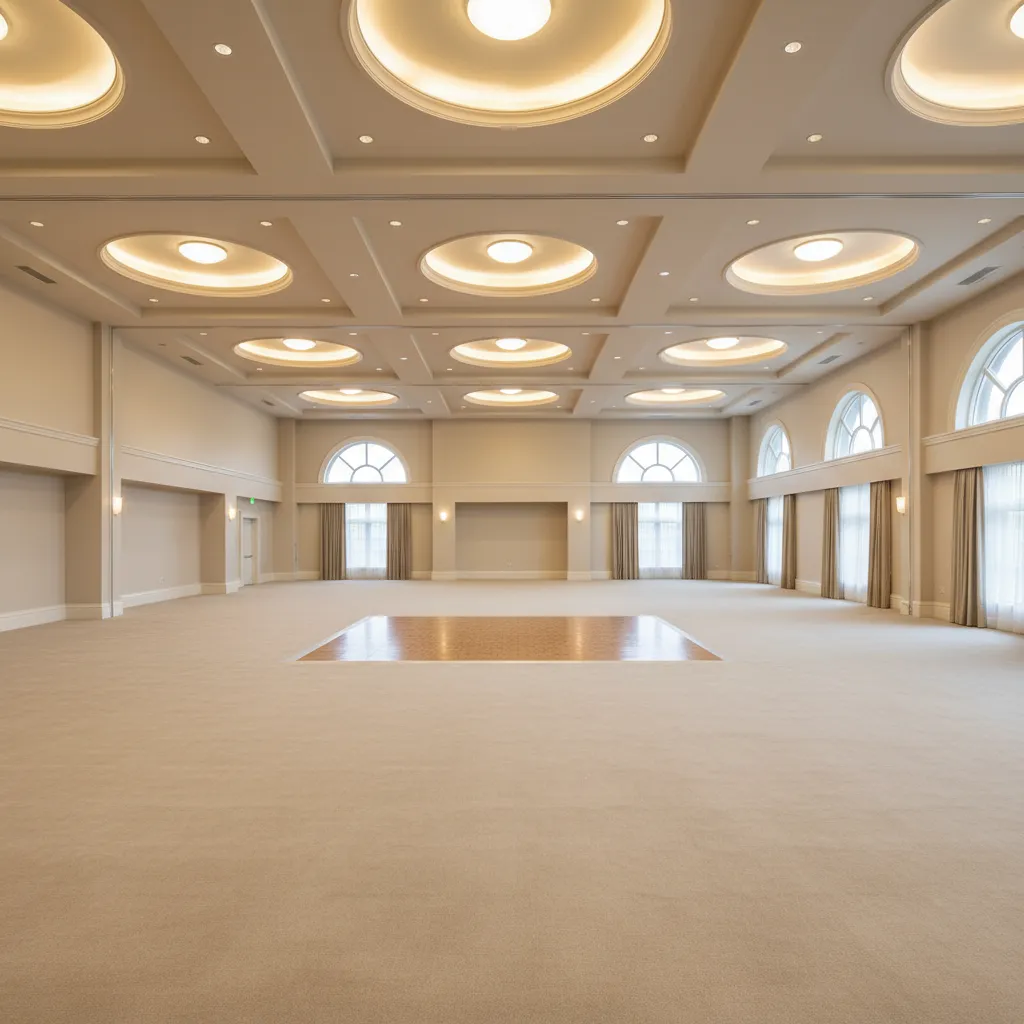 Large empty event venue hall showing open floor space for capacity planning