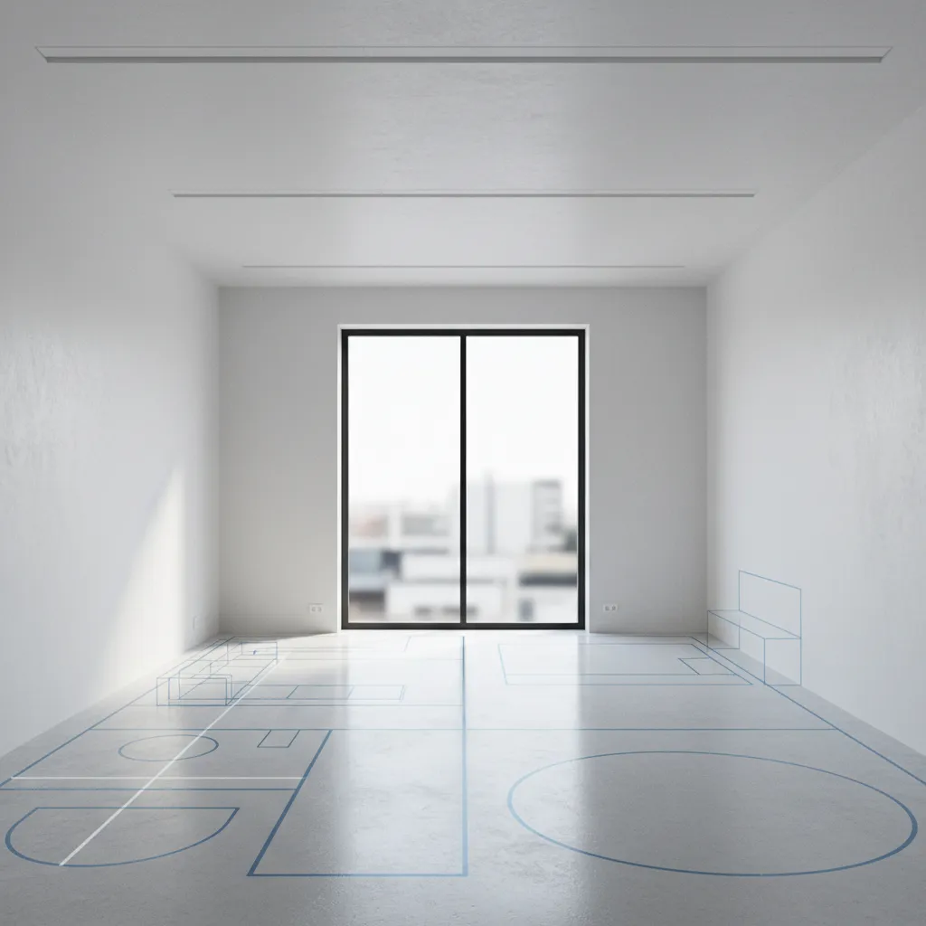 habitación vacía con líneas de planificación de espacio