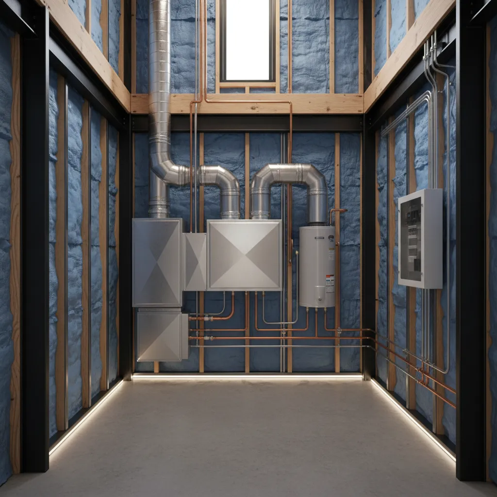 energy efficient barndominium interior with insulation and modern HVAC system
