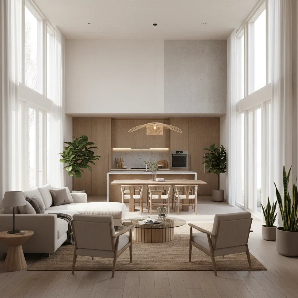 Energy efficient manufactured home layout with large windows and natural lighting