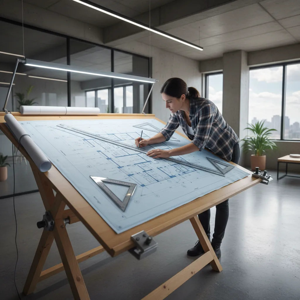 engenheiro civil desenhando planta de casa em mesa de projeto