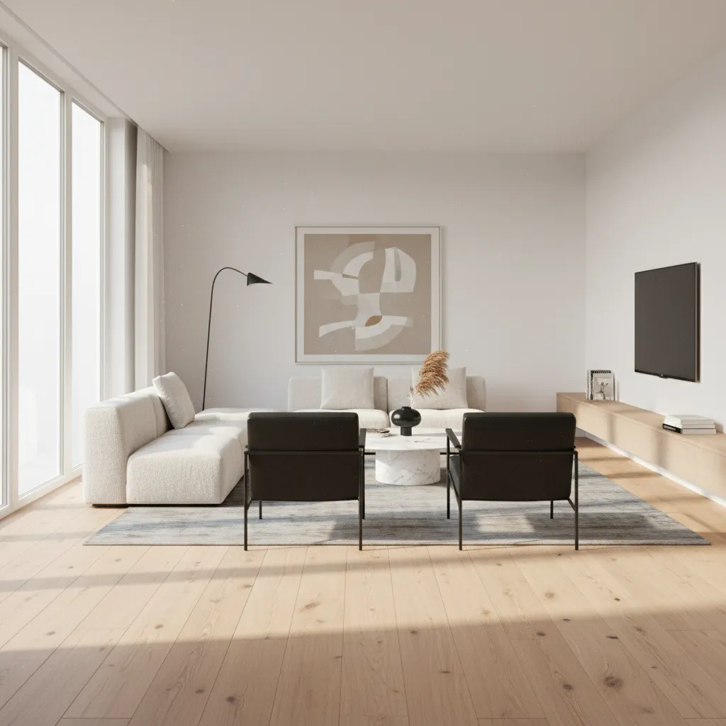 Well maintained engineered hardwood flooring in modern living room