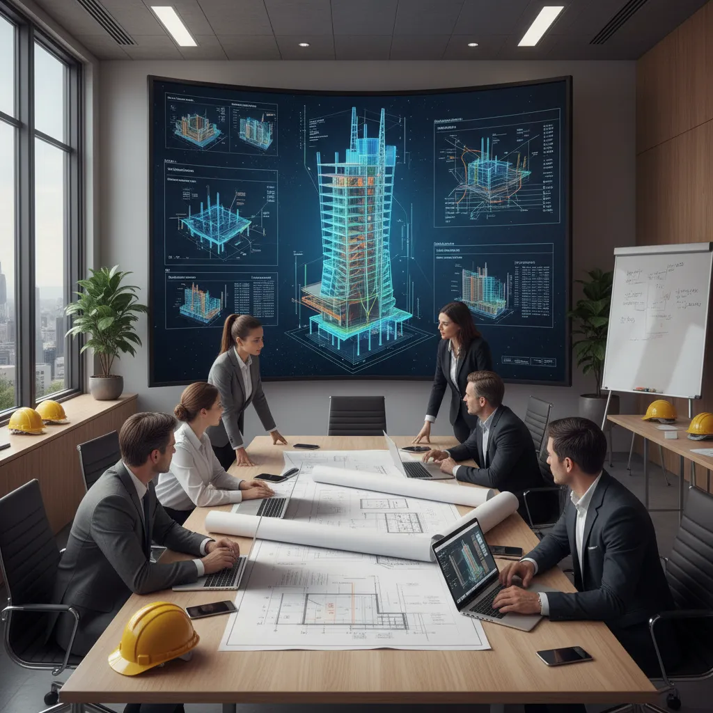 Architects and engineers coordinating structural and mechanical plans