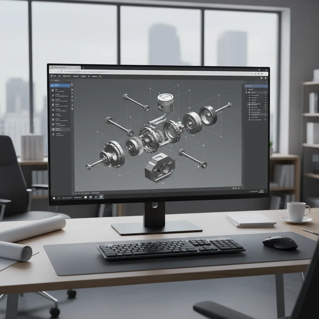 Mechanical CAD assembly viewed and rotated inside a browser viewer