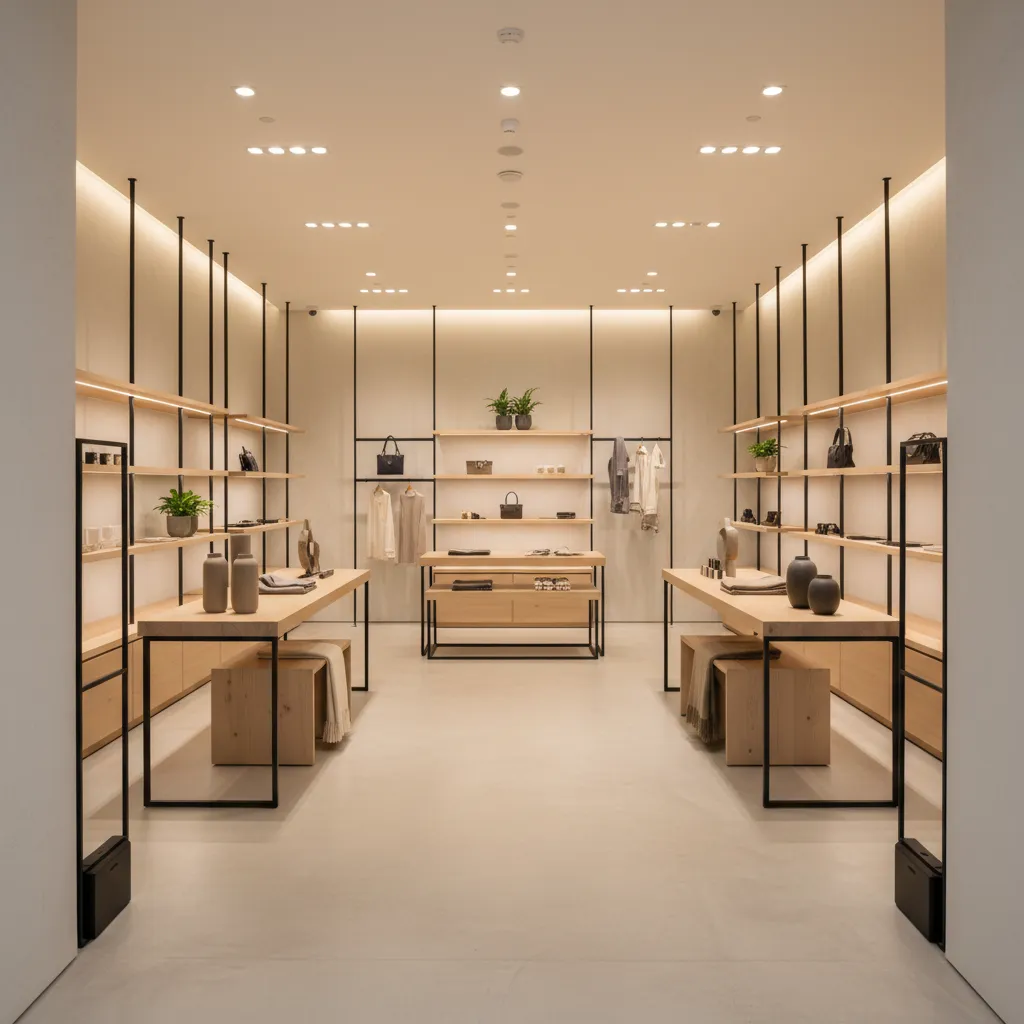 Entrada de una tienda con zona de descompresión y recorrido claro