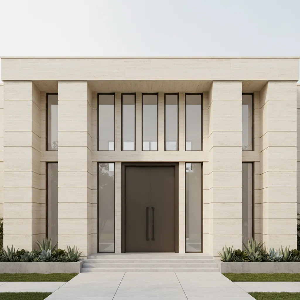 Modern house entrance showing scale proportion and symmetrical framing
