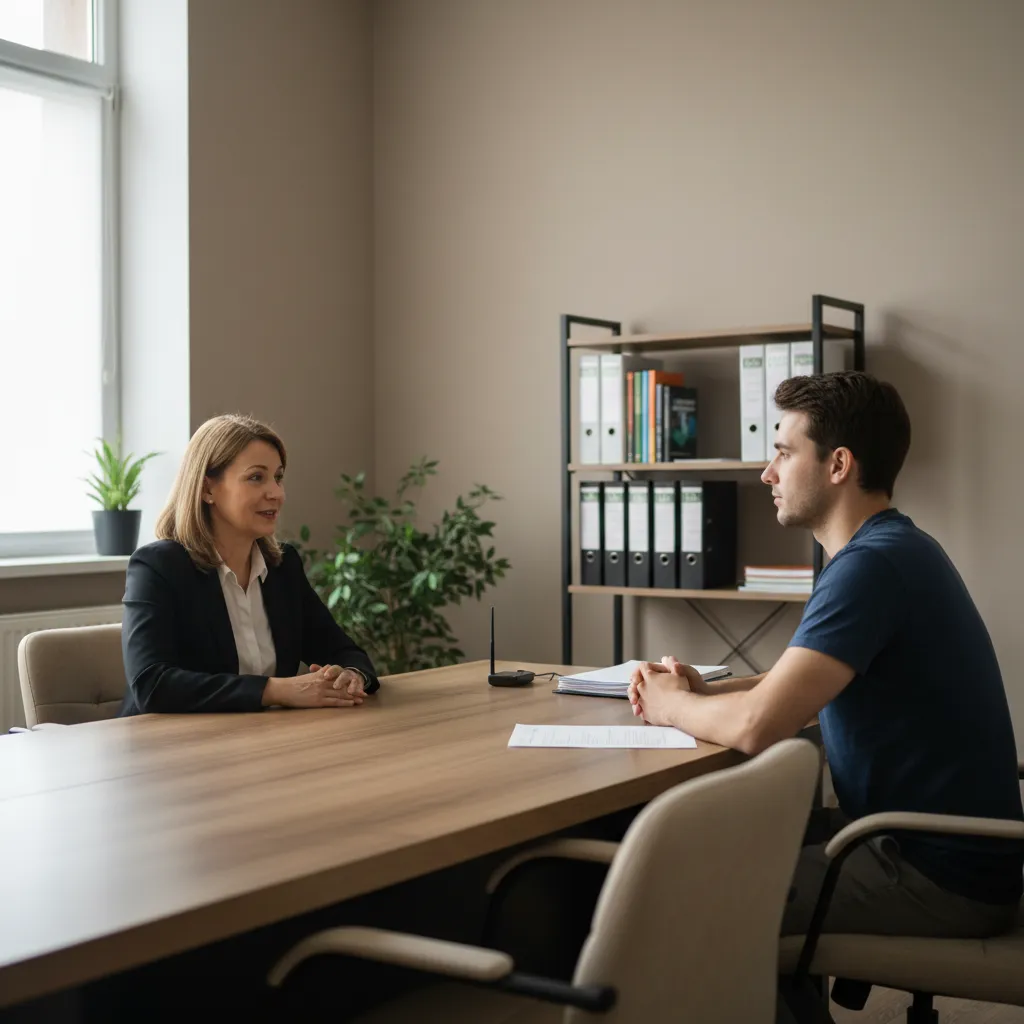 Profesional realizando una entrevista estructurada en un entorno privado