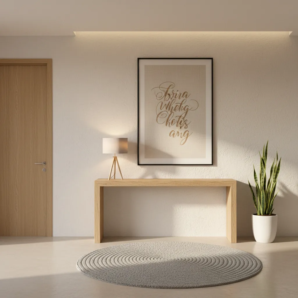 Christian home entryway with framed blessing scripture on wall