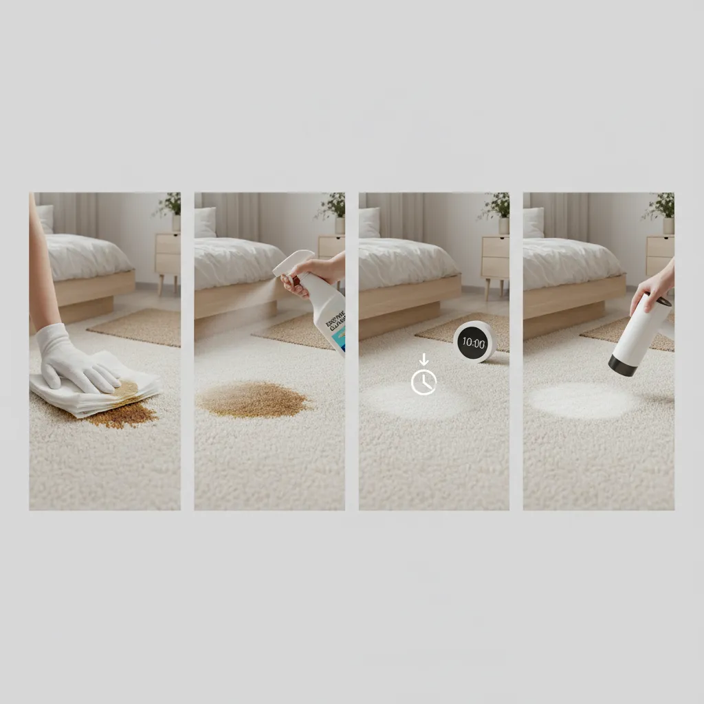 step by step enzyme cleaner application process on carpet
