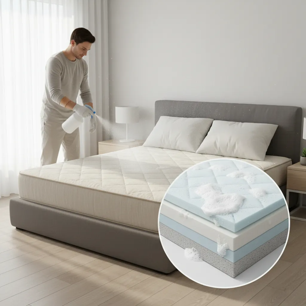 applying enzyme cleaner to remove urine odor from mattress