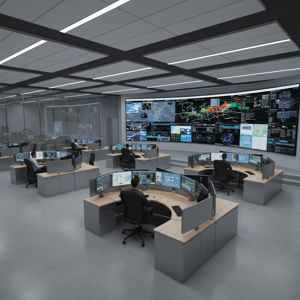 Operator workstation clusters for functional teams inside a small emergency operations center