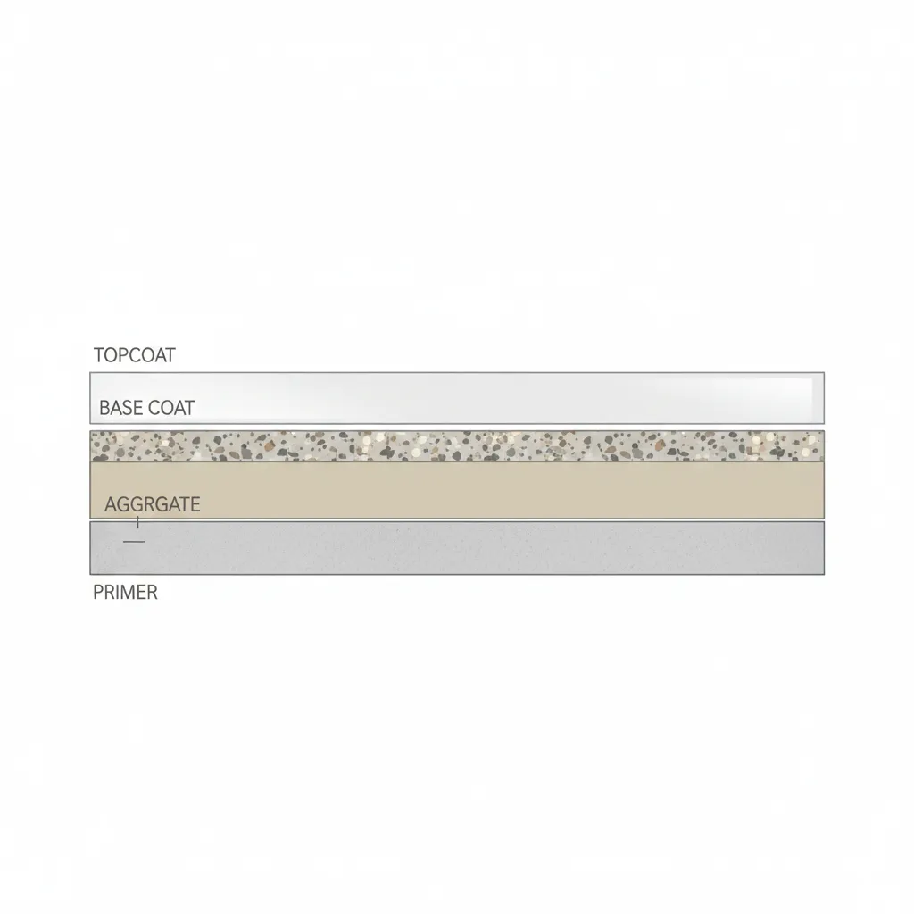 diagram showing epoxy floor coating layers over concrete slab