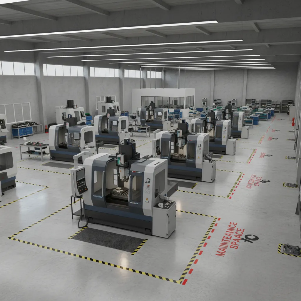 factory equipment layout showing maintenance clearance space around industrial machines