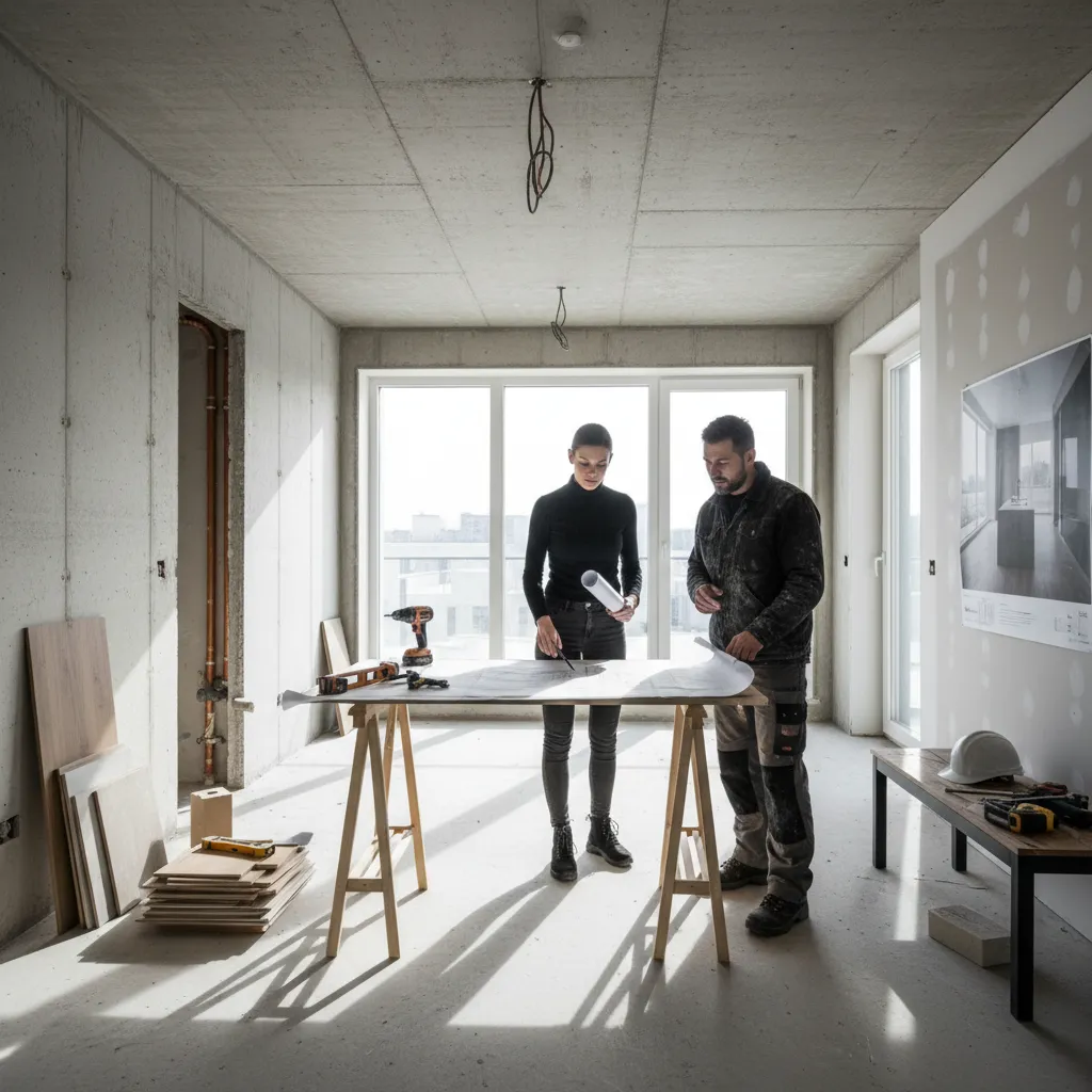 Equipo de profesionales revisando proyecto de reforma en obra