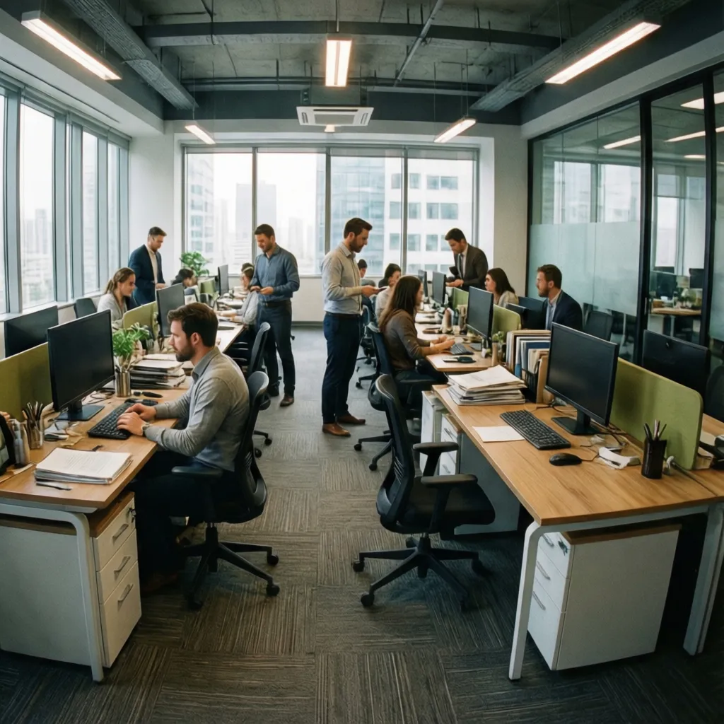 Equipo de profesionales trabajando en una oficina moderna bien diseñada
