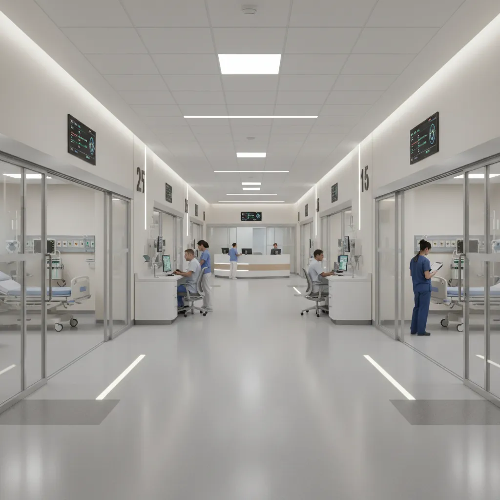 Emergency department corridor and treatment layout optimized for patient flow