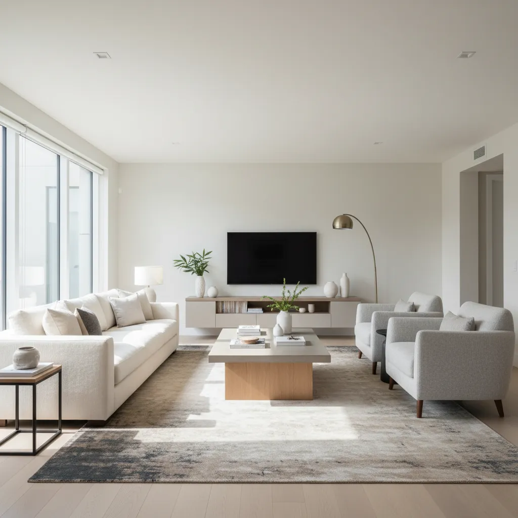 Salón bien distribuido mostrando circulación cómoda entre muebles