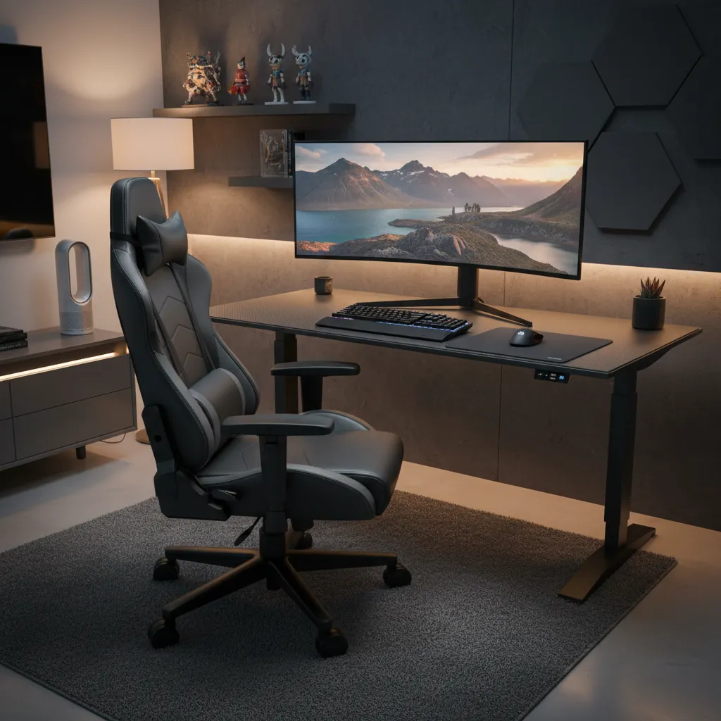 Ergonomic gaming chair and desk alignment for long gaming sessions