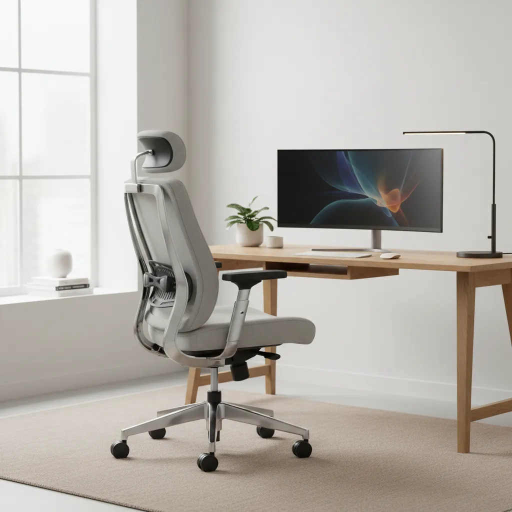 Silla ergonómica frente a un escritorio de trabajo en casa