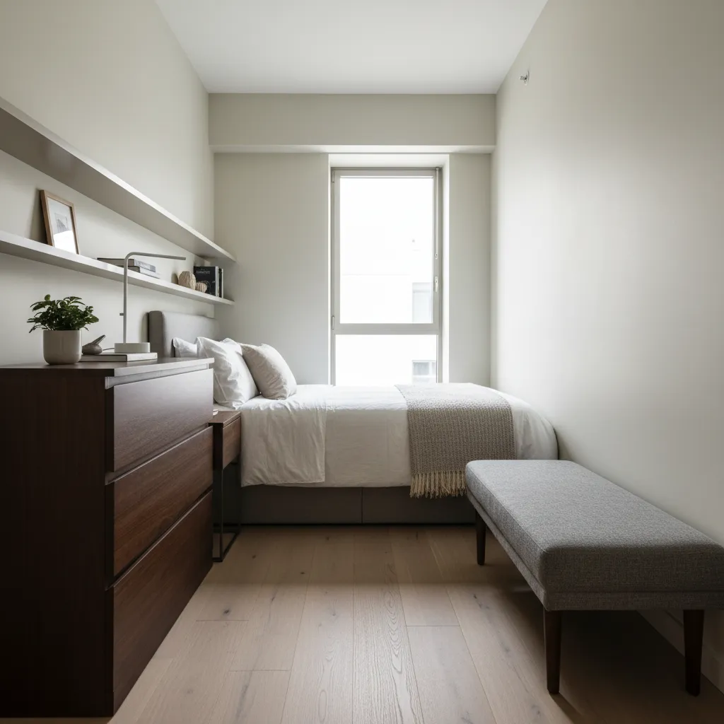 Dormitorio pequeño mal distribuido con cama individual