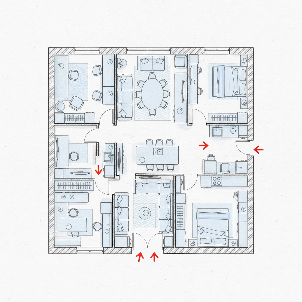 Ejemplo de mala distribución de muebles en un plano de casa