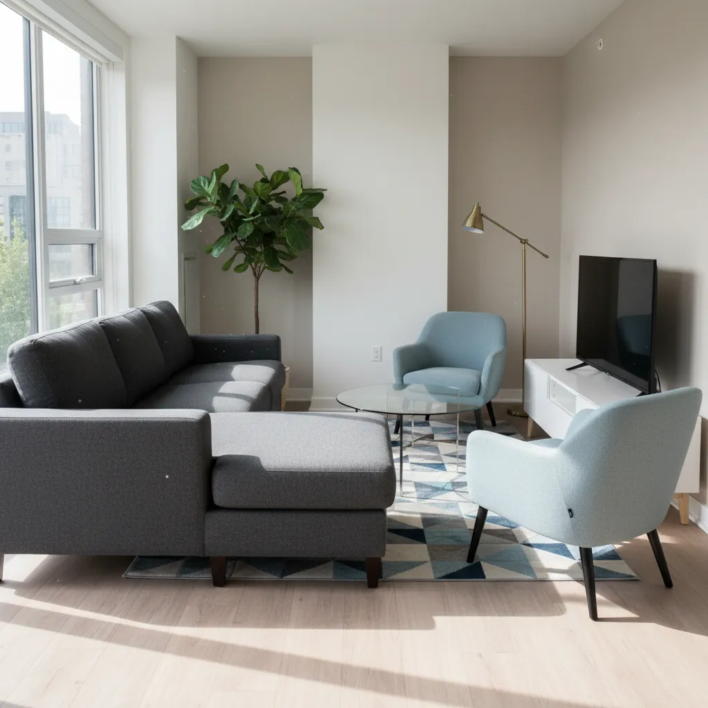 Salón con muebles demasiado grandes que dificultan el paso