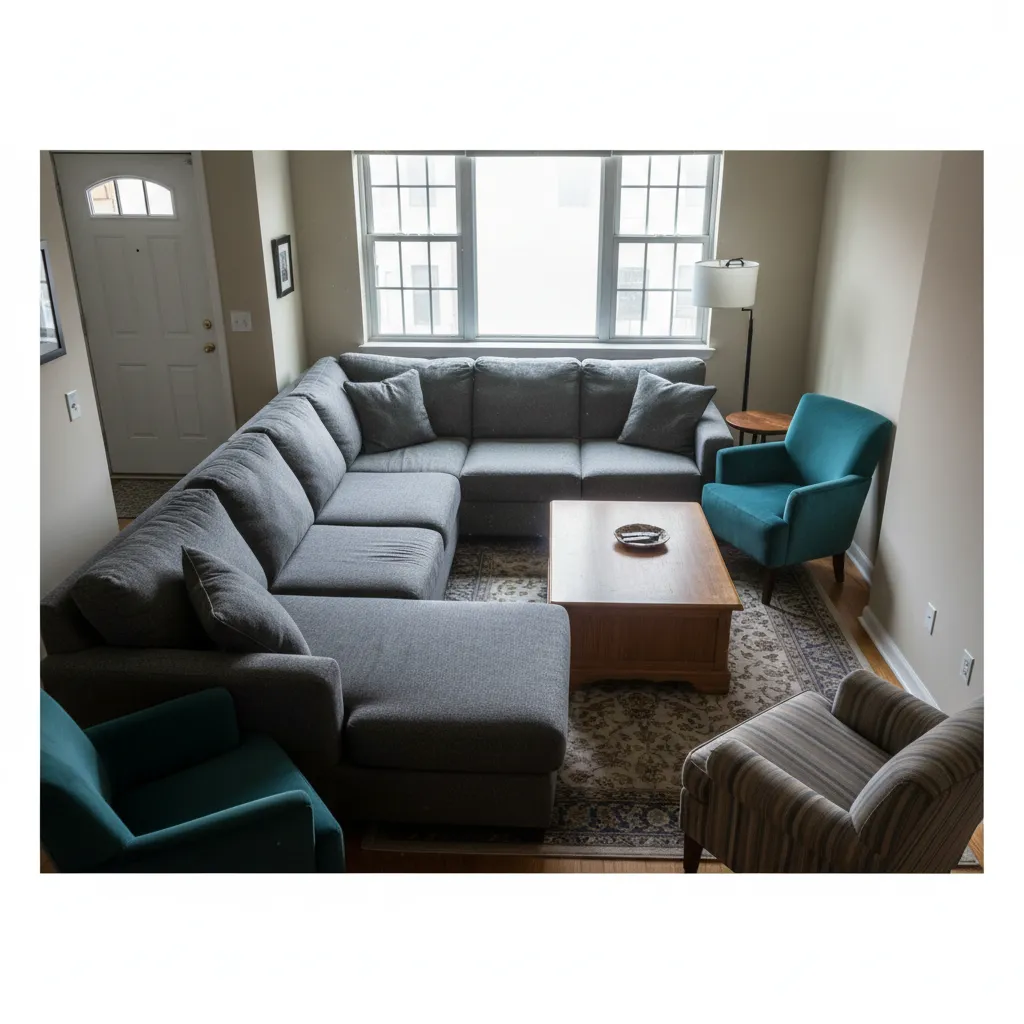 Sala con mala distribución de muebles mostrando problemas de circulación